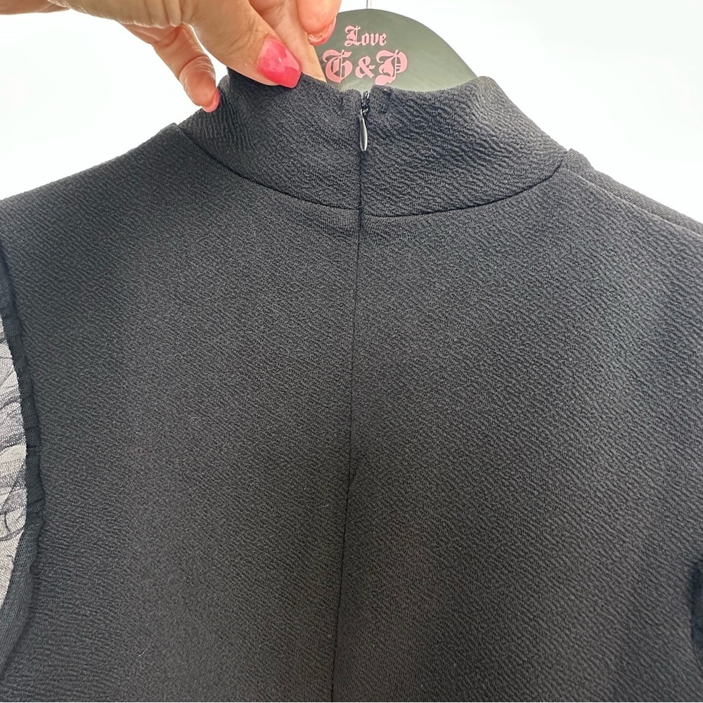 Black top w/ mesh long puff sleeve - Picture 6 of 6